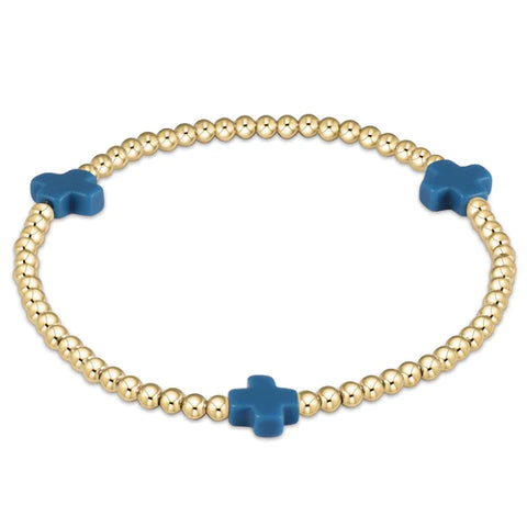 E Newton Signature Cross Gold pattern 3mm Bead Bracelet