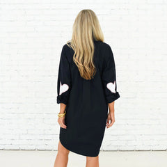 Preppy Dress Heart Elbow in Navy By Caryn Lawn