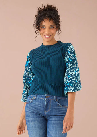 Emma Sweater in Teal Daisy