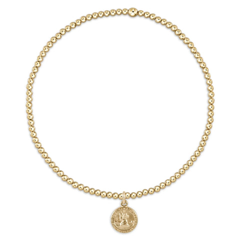 E NEWTON Classic Gold 3mm Bead Bracelet - Protection Gold Disc