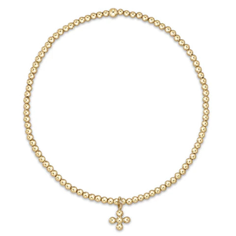 E Newton Classic gold 2 mm bead bracelet - signature cross encompass gold charm