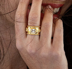 Juliska Berry Hammered Gold Band Ring with Clear Cubic Zirconias by Capucine De Wulf