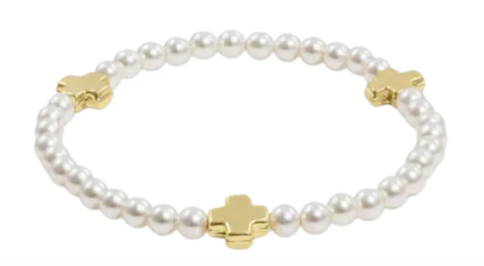 E NEWTON Signature Cross Pearl Pattern Bead Bracelet