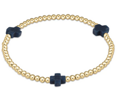 E Newton Extends Signature Cross Gold Pattern 3MM Bead Bracelet - Navy