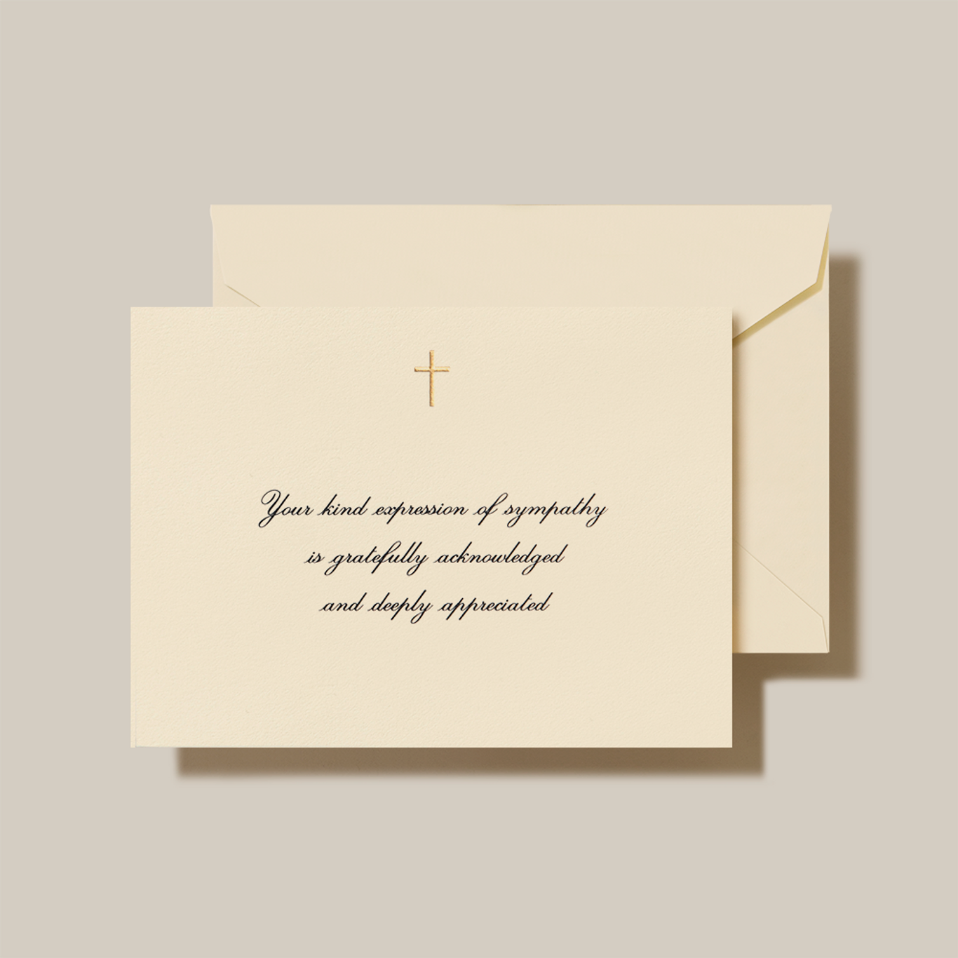 Hand Engraved Gold Cross Sympathy Notes -Ecru