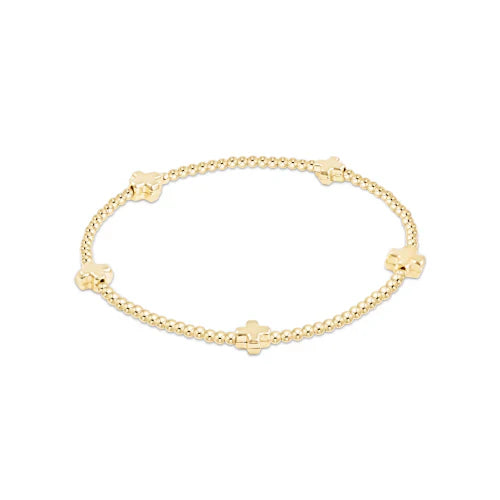 E Newton Signature Cross Gold Pattern 2mm Bead Bracelet - All Gold